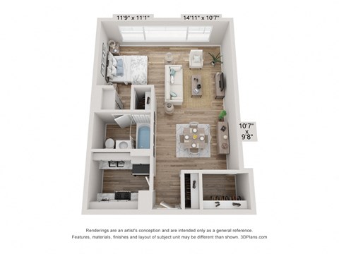 2 bedroom 2 bathroom floor plan at The Lafayette, Norfolk, VA